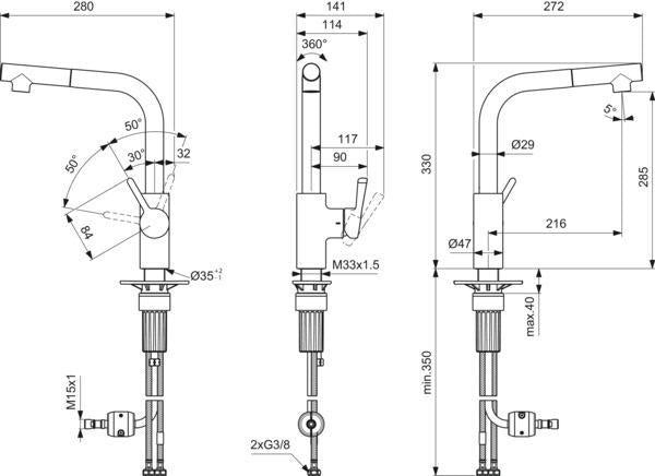 IDEAL STANDARD Ceralife Küchenarmatur mit herausziehbarer Brause, L-Auslauf, Chrom