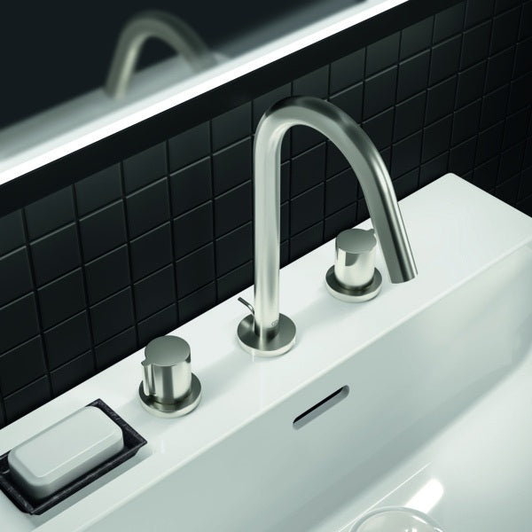 Ideal Standard Joy 3-Loch Waschtischarmatur in Brushed Gold mit Ablaufgarnitur, 127 mm Ausladung