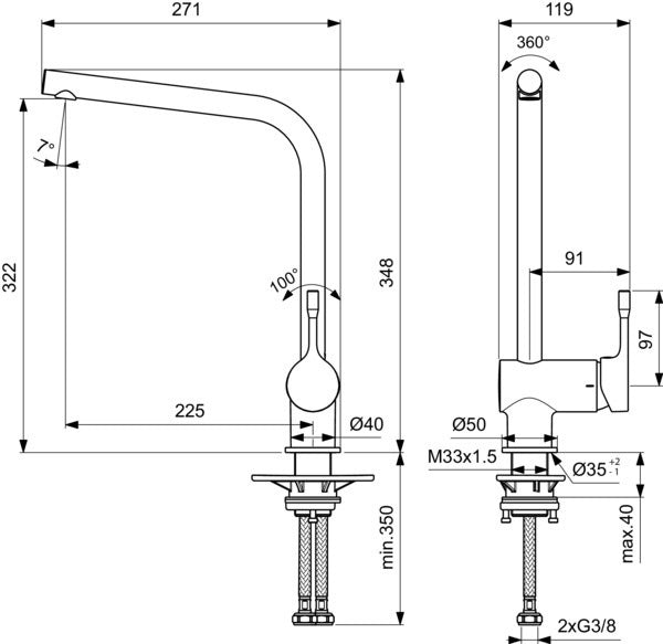 Ideal Standard Ceralook Küchenarmatur mit hohem Auslauf, Ausladung 225 mm, Chrom