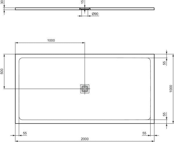 Ideal Standard Ultra Flat S+ Rechteck-Brausewanne 2000x1000mm Mineralguss Weiß Matt