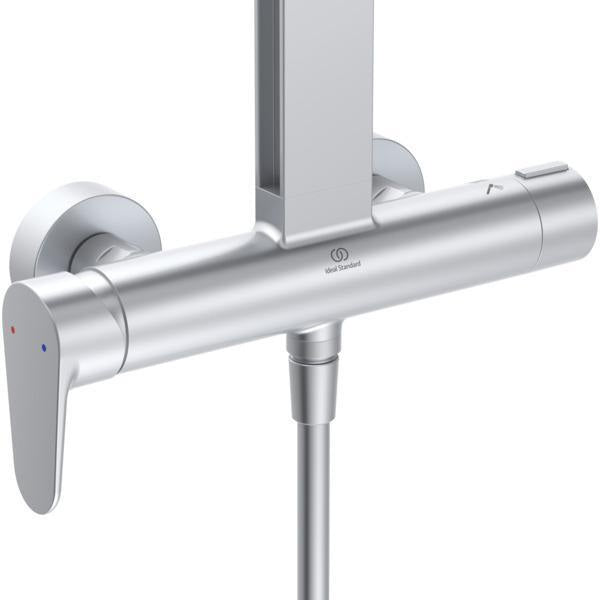 Ideal Standard Ceraflow Alu+ Duschsystem mit Brausearmatur, 2 Ablagen und 2-Funktions-Handbrause in Silver