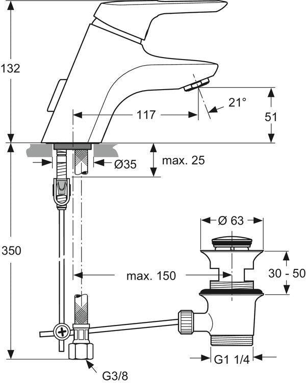 IDEAL STANDARD Ceramix Blue Waschtisch-Einhandhebelmischer Chrom 117 mm mit Ablaufgarnitur