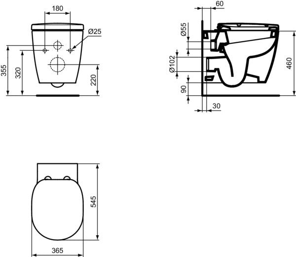 Ideal Standard Connect Freedom Wandtiefspül-WC erhöht 360x540x400mm Weiß