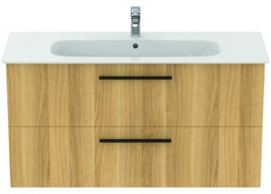 Ideal Standard i.life A Waschtischset 1240 mm mit Unterschrank und schwarzem Griff, Weiß Matt