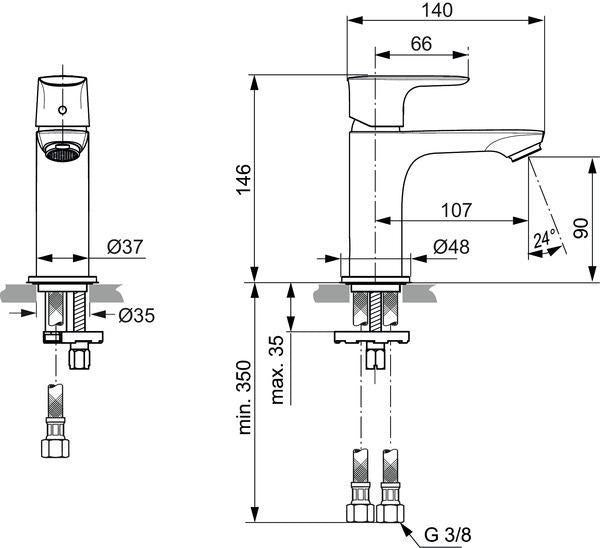 Ideal Standard Connect Air Waschtischarmatur Slim Chrom 5 l/min ohne Ablaufgarnitur 107 mm Ausladung