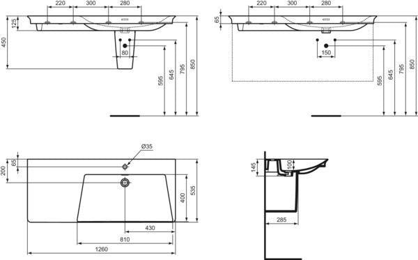 Ideal Standard Möbelwaschtisch La Dolce Vita 1260 mm, 1 Hahnloch, Überlauf, Ablage links, Weiß