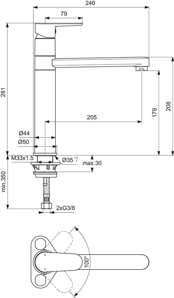 Ideal Standard Cerafine O Küchenarmatur – hoher Rohrauslauf, 205 mm Ausladung, Chrom