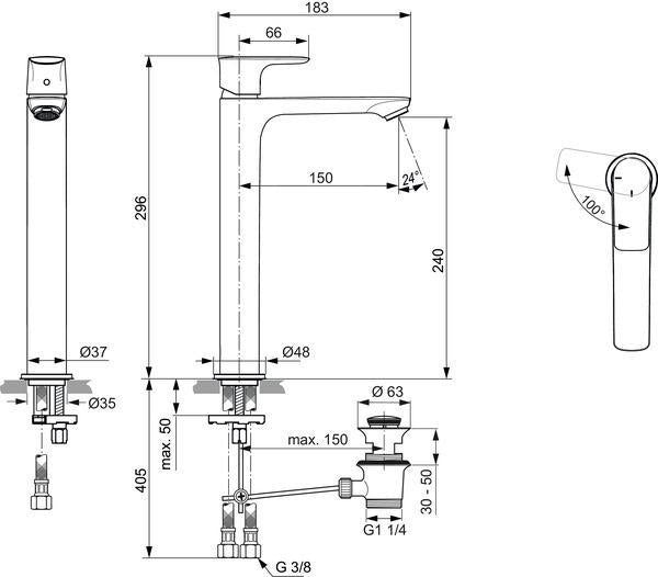 IDEAL STANDARD Connect Air Waschtischarmatur Slim Chrom mit Ablaufgarnitur