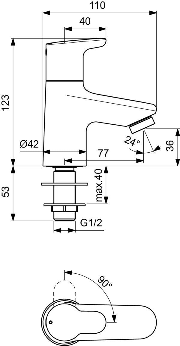 Ideal Standard Ceraplus Standventil 77 mm Ausladung Chrom – Keramik-Oberteil, 1/2 Zoll Anschluss