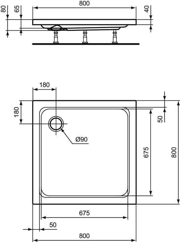 IDEAL STANDARD Hotline Neu Quadrat-Brausewanne 1000x1000x80 mm in Weiß – Sanitäracryl glänzend
