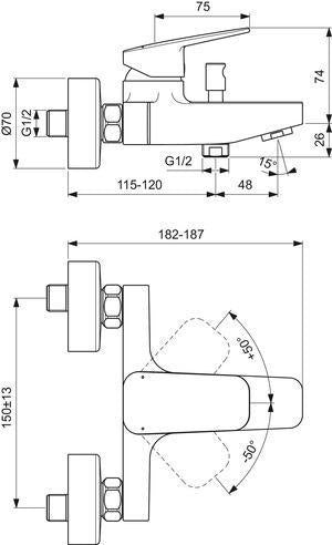 Ideal Standard Ceraplan Badearmatur Aufputz Chrom – Wannenfüll-Einhandhebelmischer