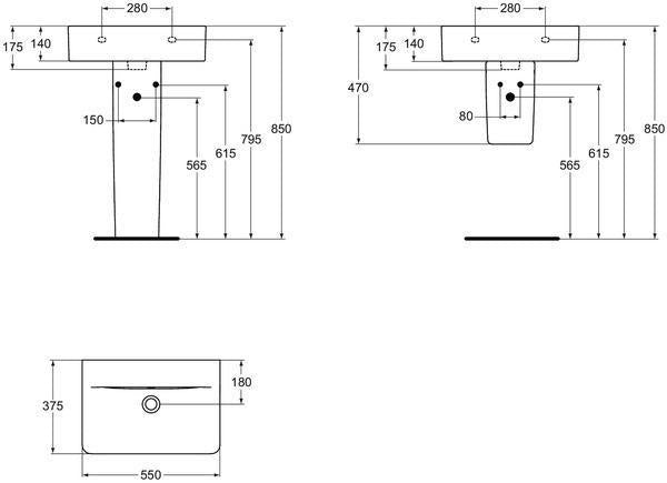 Ideal Standard Waschtisch Connect Cube 550x375x175 mm Weiß – ohne Hahnloch, mit Überlauf