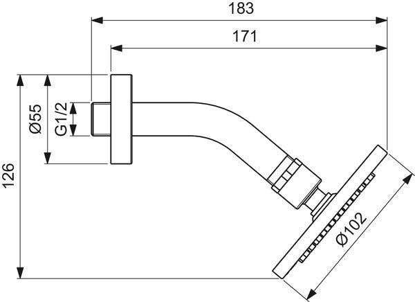 IDEAL STANDARD Idealrain Regenbrause 100 mm rund mit gebogenem Wandanschluss 118 mm Chrom