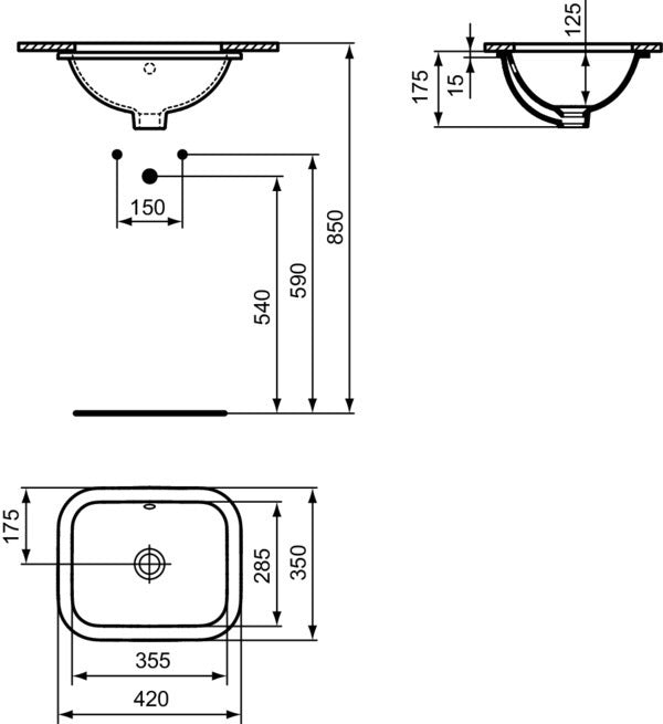 Ideal Standard Connect Unterbauwaschtisch 420x350x175 mm Weiß ohne Hahnloch
