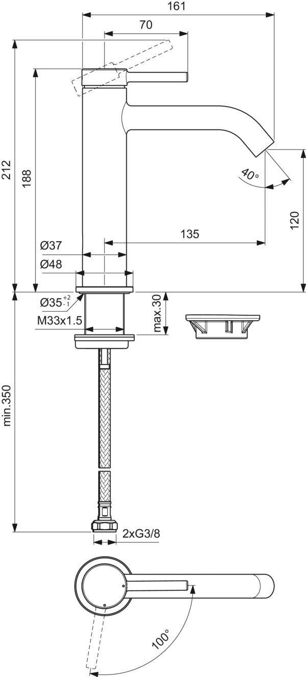 Ideal Standard Ceraline Nuovo Waschtischarmatur 135 mm ohne Ablaufgarnitur BlueStart Chrom