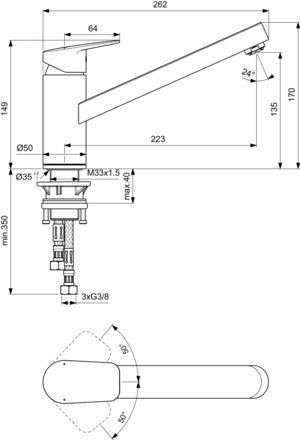 Ideal Standard Ceraplan Küchenarmatur Niederdruck 223mm Auslauf Chrom