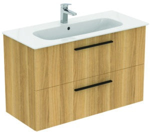 Ideal Standard i.life A Waschtischset 100 cm mit Unterschrank, weiß matt, schwarzer Griff