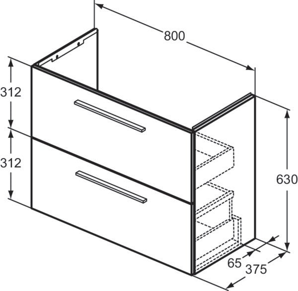 Ideal Standard i.life S Waschtischunterschrank 800 mm, 2 Auszüge, Weiß matt, wandhängend