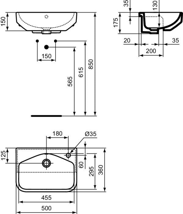 Ideal Standard i.life S Halbeinbau-Waschtisch 500x360x175 mm Weiß mit Überlauf