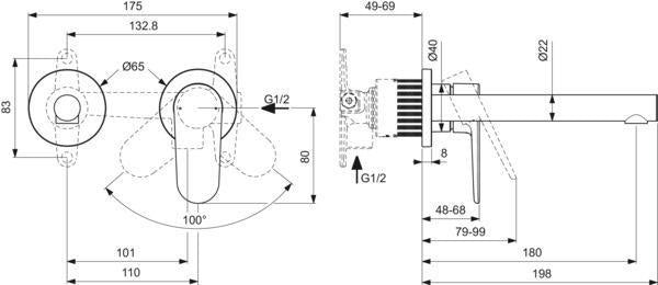 Ideal Standard Ceralife O Wand-Waschtischarmatur 180 mm Auslauf Chrom