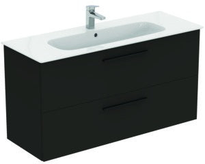 Ideal Standard i.life A Waschtischset 1240 mm mit Unterschrank und schwarzem Griff, Weiß Matt