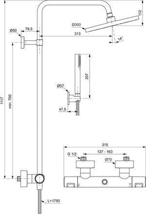 Ideal Standard Duschsystem Ceratherm T25 KB d:300mm Stick-Handbrause Silk Black
