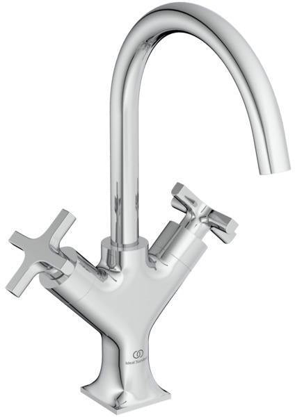Ideal Standard Joy Neo Waschtischarmatur mit Ablaufgarnitur, Ausladung 169 mm, Kreuzgriffe, Chrom