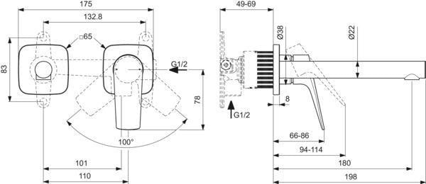 Ideal Standard Ceralife C Wand-Waschtischarmatur 180 mm Auslauf Chrom verchromt