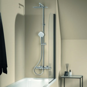 Ideal Standard Duschsystem Ceratherm T100 mit Badethermostat Chrom – Verbrühschutz, Regenkopfbrause