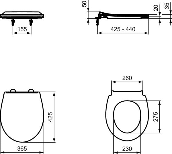 Ideal Standard WC-Sitz Tirso Sandwich Softclose Weiß, abnehmbar, Montage von oben