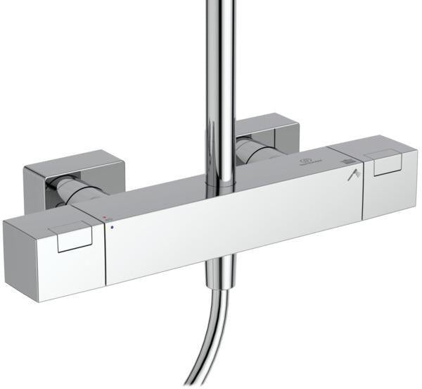 Ideal Standard Duschsystem Ceratherm C100 Square Brausestange rund Chrom – Thermostat & Verbrühschutz