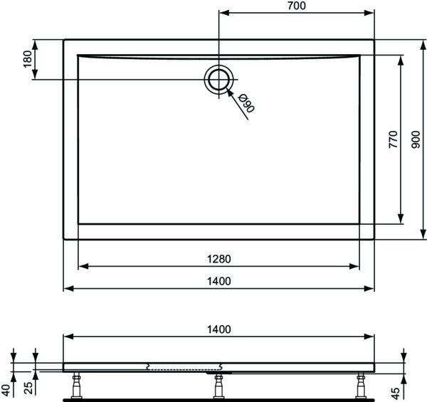 Ideal Standard Ultra Light Rechteck-Brausewanne 1800x800x45mm Weiß – Sanitäracryl, flacher Einbau