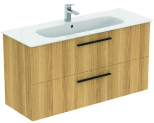 Ideal Standard i.life A Waschtischset 1240 mm mit Unterschrank und schwarzem Griff, Weiß Matt