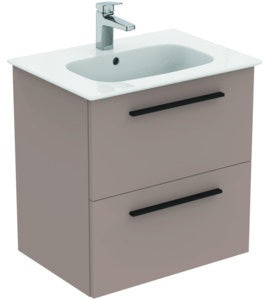 Ideal Standard i.life A Waschtisch-Set 60 cm mit Unterschrank, weiß matt, schwarzer Griff