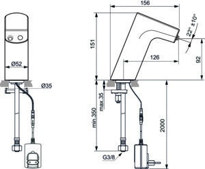 Ideal Standard Intelliflow Sensor-Waschtischarmatur 126 mm Chrom – Netzbetrieb, Infrarot, ohne Mixer
