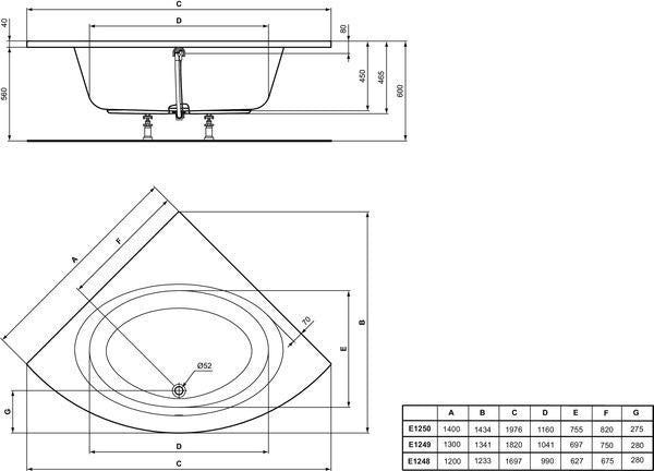IDEAL STANDARD Eck-Badewanne Connect Air, 1300x1300x465mm, Weiß, Sanitäracryl, 2-Sitzer