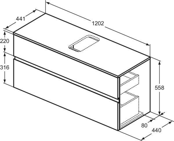 Ideal Standard Finesse Waschtischunterschrank 1202 mm, 2 Auszüge, Greige matt