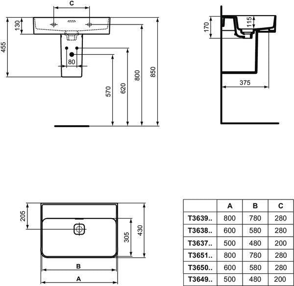 Ideal Standard Strada II Waschtisch 600x430x170mm geschliffen ohne Hahnloch mit Überlauf Weiß