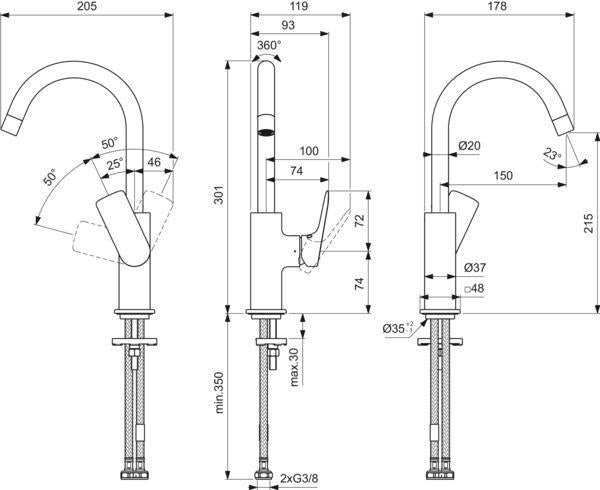 Ideal Standard Ceralife C Waschtischarmatur – Einhandhebelmischer, 150 mm Auslauf, Chrom