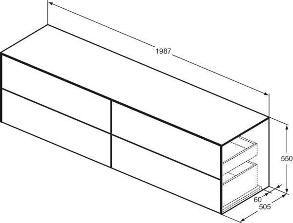 Ideal Standard WT-Unterschrank Conca, 4 Auszüge, ohne Ausschnitt, 1987x505x550 mm, Walnuss Dunkel