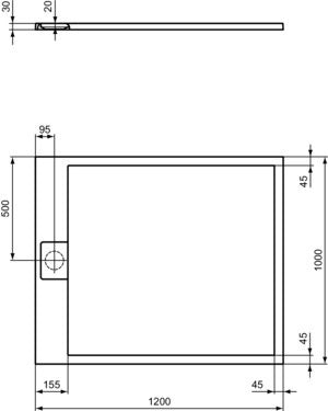 IDEAL STANDARD Ultra Flat S i.life Rechteck-Brausewanne 1200x1000x30 mm Carraraweiß – Mineralguss mit Rutschhemmung