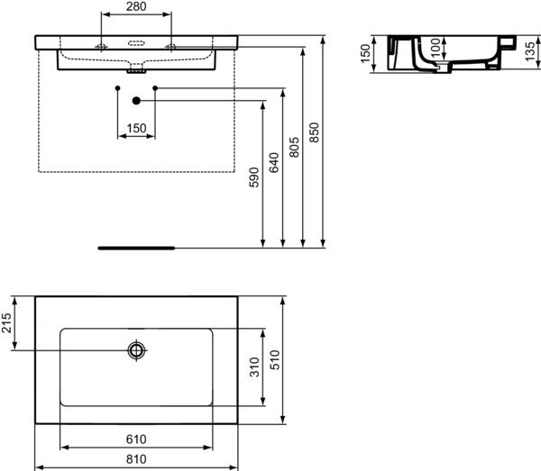 Ideal Standard Extra Möbelwaschtisch 810x510x150 mm Weiß ohne Hahnloch mit Überlauf