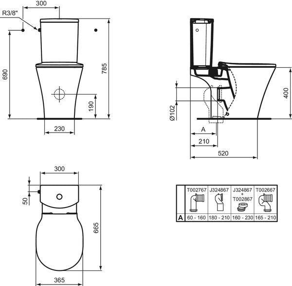 Ideal Standard Stand-TWC Connect Air mit AquaBlade, 365x400x400 mm, Weiß