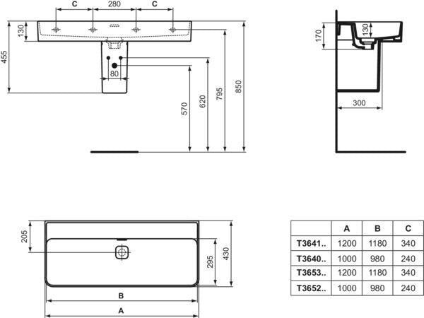 Ideal Standard Waschtisch Strada II 1200x430x170mm geschliffen ohne Hahnloch mit Überlauf Weiß