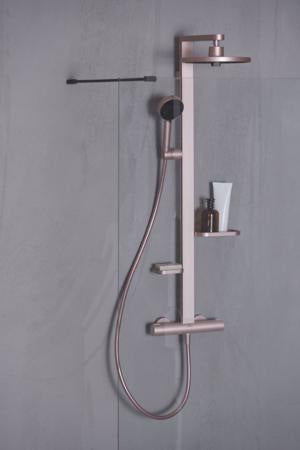 Ideal Standard Duschsystem Ceratherm Alu+ mit Thermostat, Kopf- und Handbrause, 2 Ablagen, Silber
