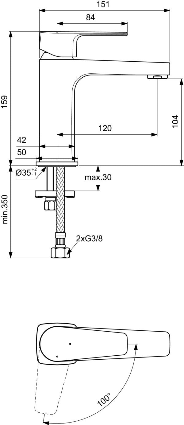 Ideal Standard Cerafine D Waschtischarmatur, Einhandhebelmischer mit Kaltstart-Funktion, Chrom, 120 mm Ausladung