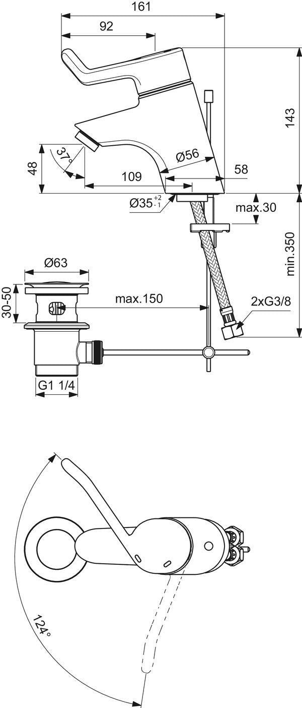 IDEAL STANDARD Ceraplus WT-Sicherheitsarmatur Einhandhebelmischer Chrom 109 mm