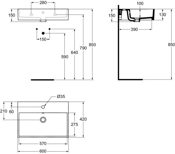 Ideal Standard Waschtisch Strada 600x420x145 mm Weiß mit 1 Hahnloch und Überlauf