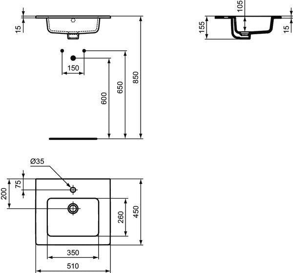Ideal Standard Eurovit+ Möbelpaket mit Waschtisch 51 cm, Unterschrank 50 cm und 2 Auszügen in Grau