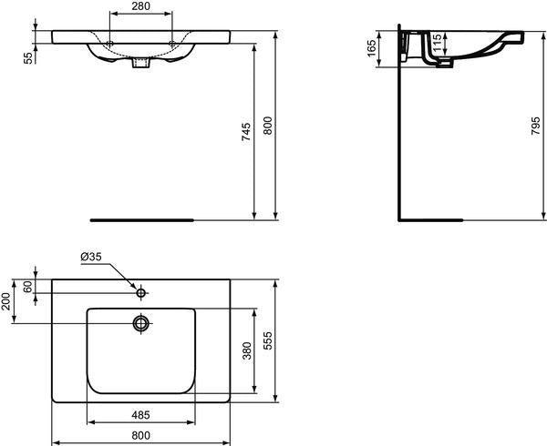 Ideal Standard Waschtisch Connect Freedom 800 mm, 1 Hahnloch, weiß mit Ideal Plus, unterfahrbar